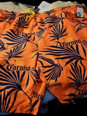 2XL Orange Swim Board Shorts with Navy Tropical Print NWT